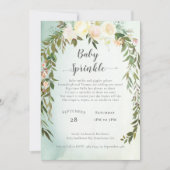 Baby shower Sprinkle Green White Roses Floral Kaart (Voorkant)