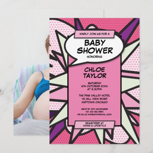 Baby shower Sprinkle Modern Baby Meisje Roze Foto Kaart (Voorkant / Achterkant)