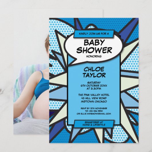 Baby shower Sprinkle Modern Blue Baby Boy Foto Kaart (Voorkant / Achterkant)