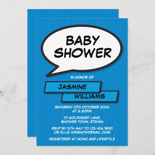 Baby shower Sprinkle Modern Boy Blue Fun Kaart (Voorkant / Achterkant)