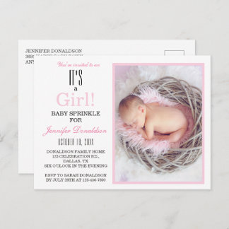 Baby shower Sprinkle Pink Floral Fotouitnodiging Briefkaart