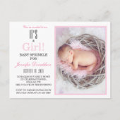 Baby shower Sprinkle Pink Floral Fotouitnodiging Briefkaart (Voorkant)