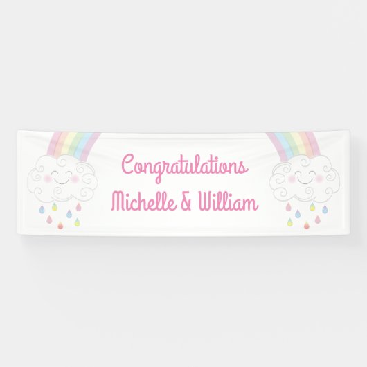 Baby shower Sprinkle Rainbow Raindrop Cloud Spandoek (Horizontaal)