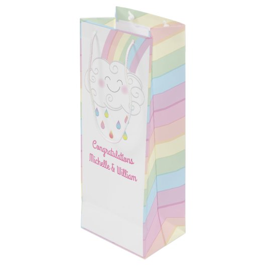 Baby shower Sprinkle Rainbow Raindrop Cloud Wijn Cadeautas (Achterkant Gekanteld)