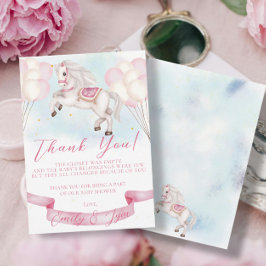 Baby shower Sprookje Pony Sterren Roze Ballonnen Bedankkaart