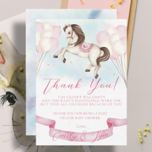 Baby shower Sprookje Pony Sterren roze ballonnen Informatiekaartje