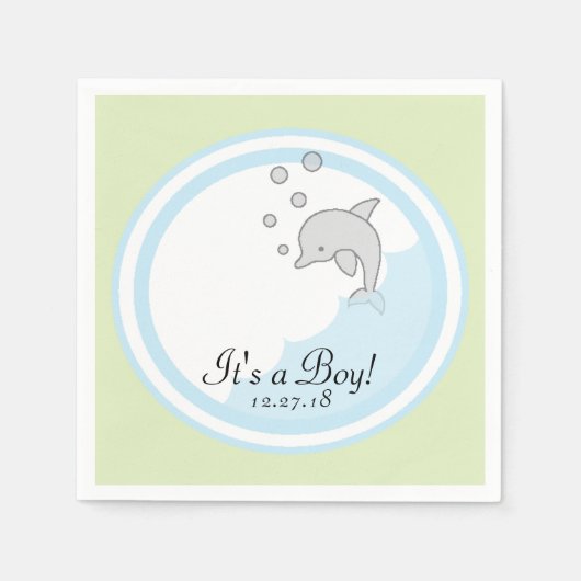 Baby shower Standaard Cocktail servet Dolfijn BL/G (Voorkant)