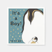 Baby shower Standaard servet "Gold/Blue Penguin" (Voorkant)