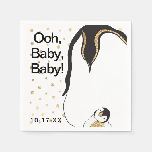 Baby shower Standaard servet "Gold Penguin" (Voorkant)