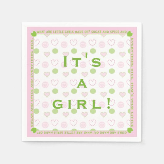 Baby shower Standaard Servet "Sugar and Spice" (Voorkant)