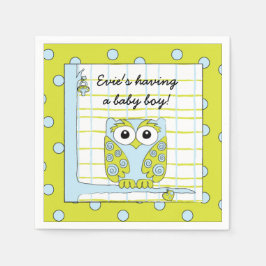 Baby shower Standard Cocktail Napkin Blue Owl Servetten