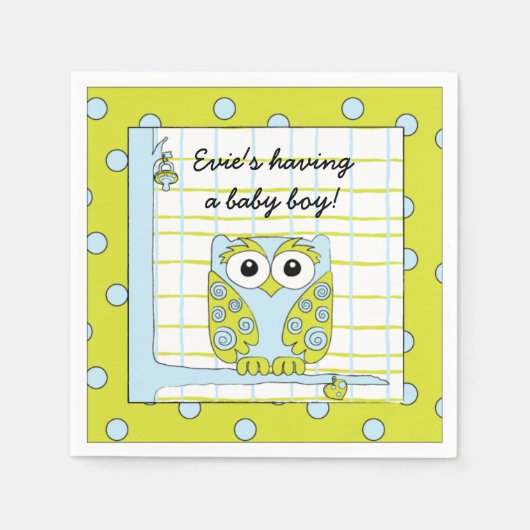 Baby shower Standard Cocktail Napkin Blue Owl Servetten (Voorkant)
