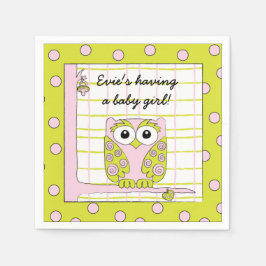 Baby shower Standard Cocktail Napkin Pink Owl Servet