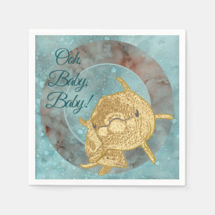 Baby shower Standard Napkin Gold Dolphin Baby mama Servet