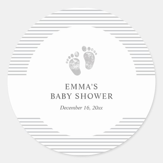 Baby shower Sticker | Baby Footprint Grijze Streep (Voorkant)