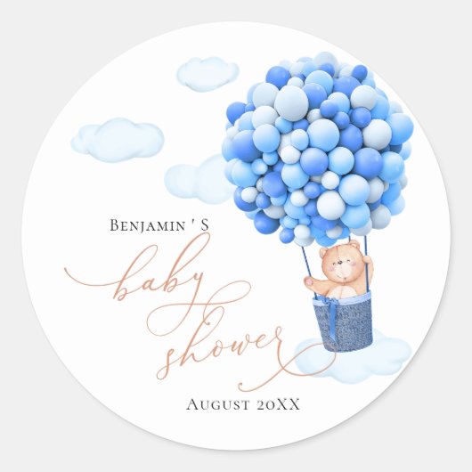 Baby shower Sticker Beer ballonblauw wit (Voorkant)