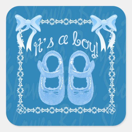 Baby shower sticker blauw vierkant (Voorkant)
