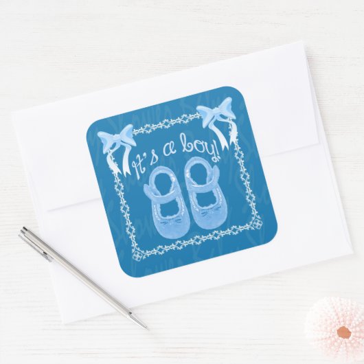 Baby shower sticker blauw vierkant (Envelop)