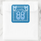 Baby shower sticker blauw vierkant (Tas)