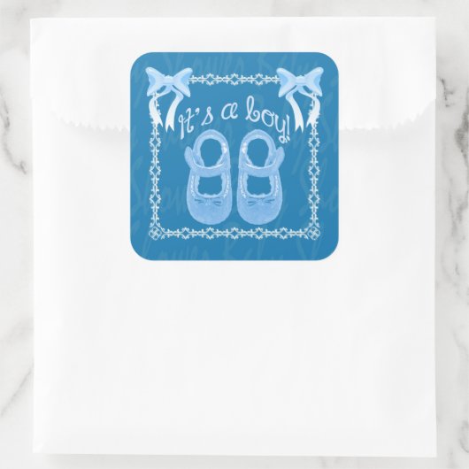 Baby shower sticker blauw vierkant (Tas)