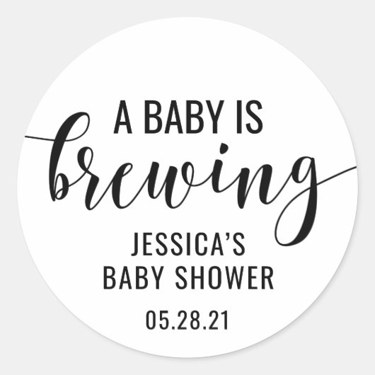 Baby shower Sticker, een baby is aan het brouwen Ronde Sticker (Voorkant)
