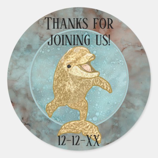Baby shower Sticker "Gold Baby Dolphin" (Voorkant)