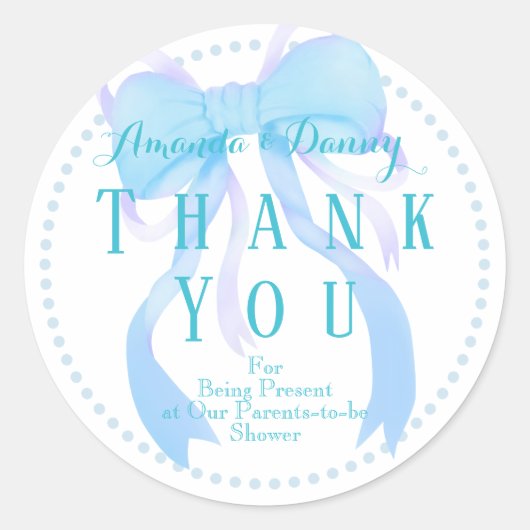 Baby Shower Sticker met Blauwe Lint (Voorkant)