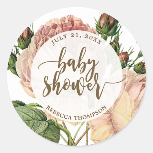 baby shower sticker roze roos bloemig (Voorkant)