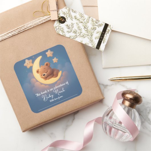 Baby Shower Sticker – Teddy Bear on the Moon (Geschenken)
