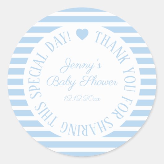 Baby shower Stickers Jongen Blauw Favor Hart (Voorkant)