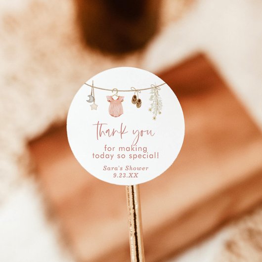 Baby shower Stickers, Roze Meisje Baby shower Favo Ronde Sticker