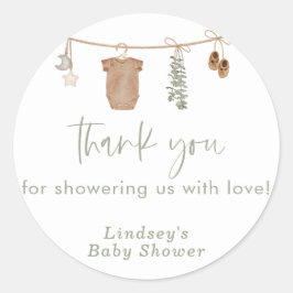 Baby shower Stickers, Sage Groen Baby shower Favor Ronde Sticker