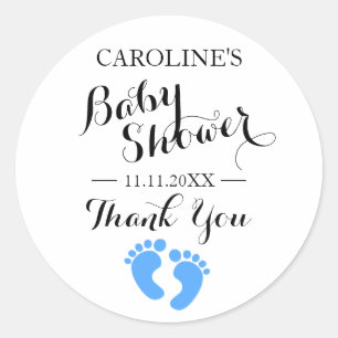 baby shower stickers White Baby Feet Blue BOY BOY
