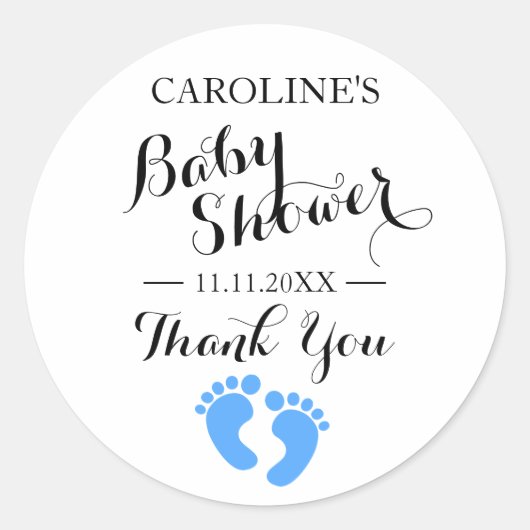 Baby shower Stickers Wit Baby Voeten Blauw JONGETJ (Voorkant)