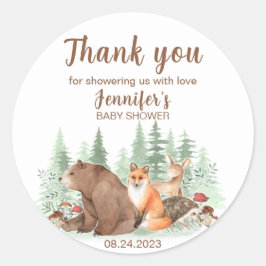 Baby shower stickers Woodland bedankt jullie stick