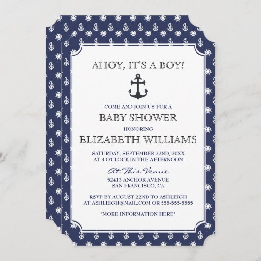 Baby Shower | Stijlvolle formele marine nautisch a Kaart (Voorkant / Achterkant)