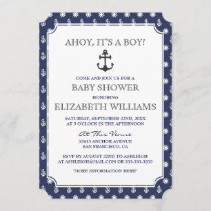 Baby Shower   Stijlvolle formele marine nautisch a Kaart
