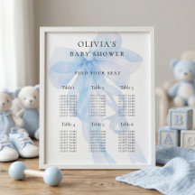 Baby Shower Stoelindeling Blauw lint 6 Tafels