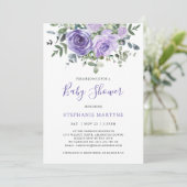 Baby shower Stoffig Paarse Roos Botanisch Kaart (Staand voorkant)