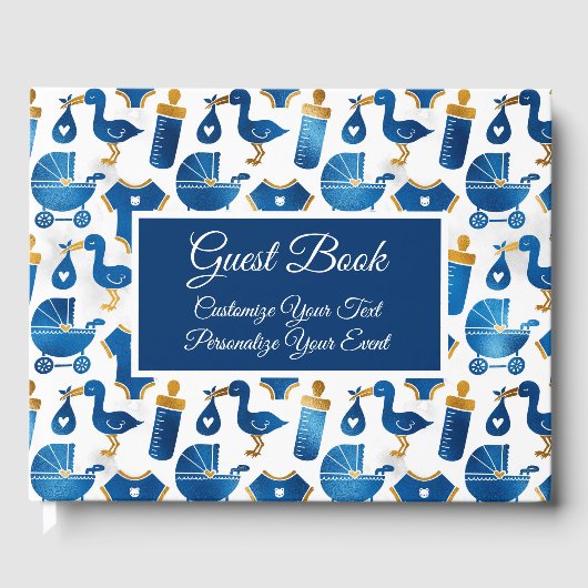 Baby shower Stork Bottle Carriage Cute Personalize Gastenboek (Voorkant)
