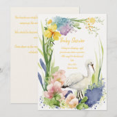 Baby shower Stork Flower Invitation Kaarten (Voorkant / Achterkant)