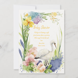 Baby shower Stork Flower Invitation Kaarten