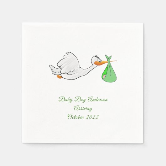 Baby shower Stork Green Bundle Napkins Servet (Voorkant)