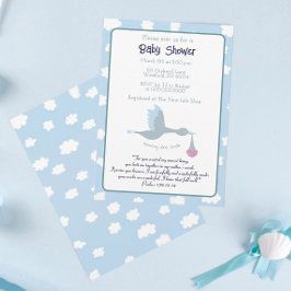 Baby shower Stork Invitation Blue Sky Bible Verse Kaart