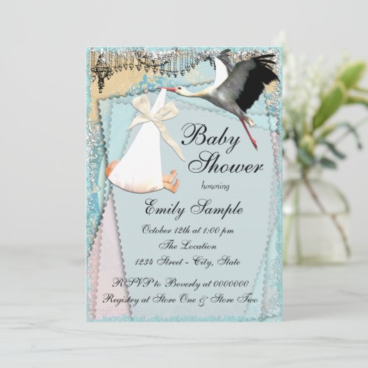  Baby shower Stork Kaart (Staand voorkant)