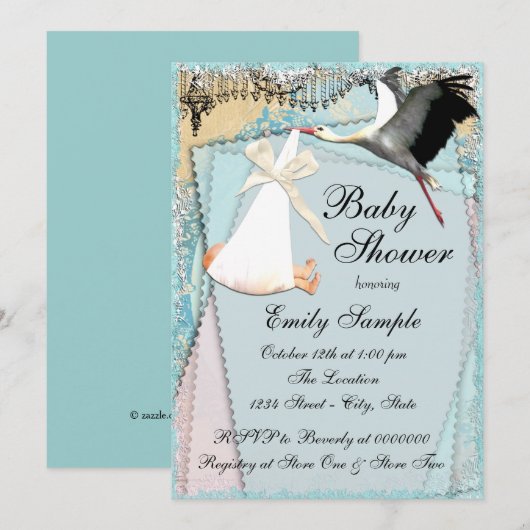  Baby shower Stork Kaart (Voorkant / Achterkant)