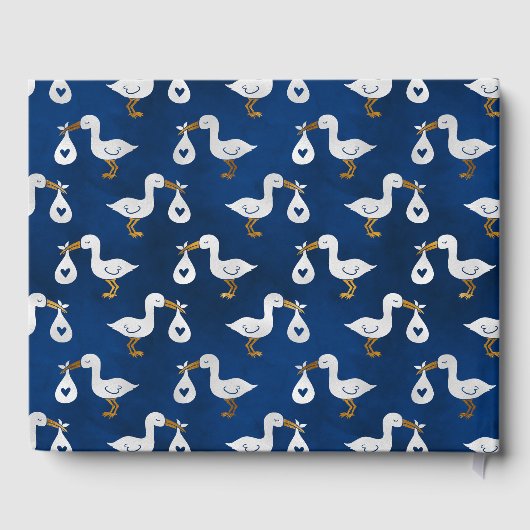 Baby shower Stork Navy Blue Gastenboek (Achterkant)