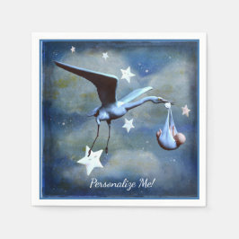 Baby shower Stork & Newborn Blue Boy Aangepast Servet