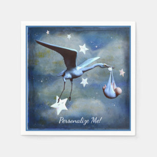 Baby shower Stork & Newborn Blue Boy Aangepast Servet