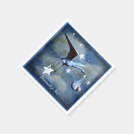 Baby shower Stork & Newborn Blue Boy Aangepast Servet (Hoek)
